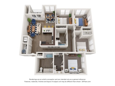 Floor plan for 4 beds, 2 baths, 1378 sqft